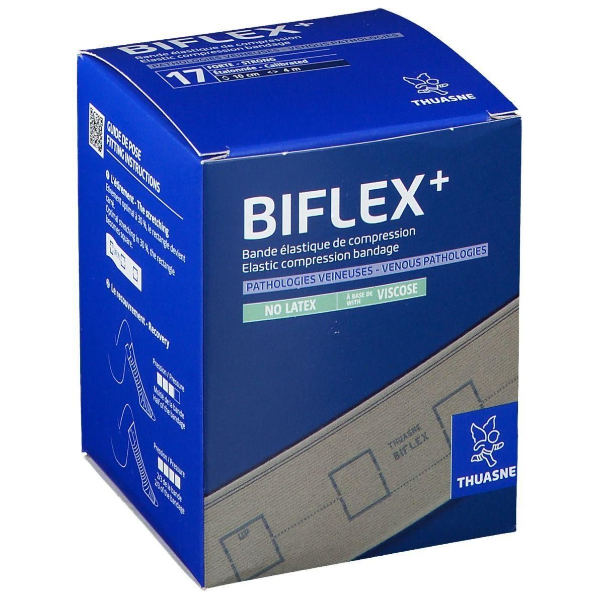 Bande de compression Thuasne Biflex+, beige, 10cm x 4m. Sans latex, Viscose. Pour pathologies veineuses.