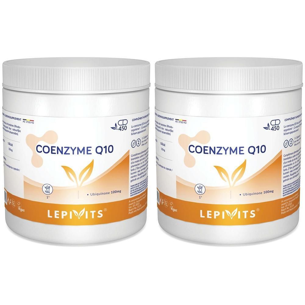 Deux pots de Lépivits Coenzyme Q10, chacun contenant 300mg d'ubiquinone.