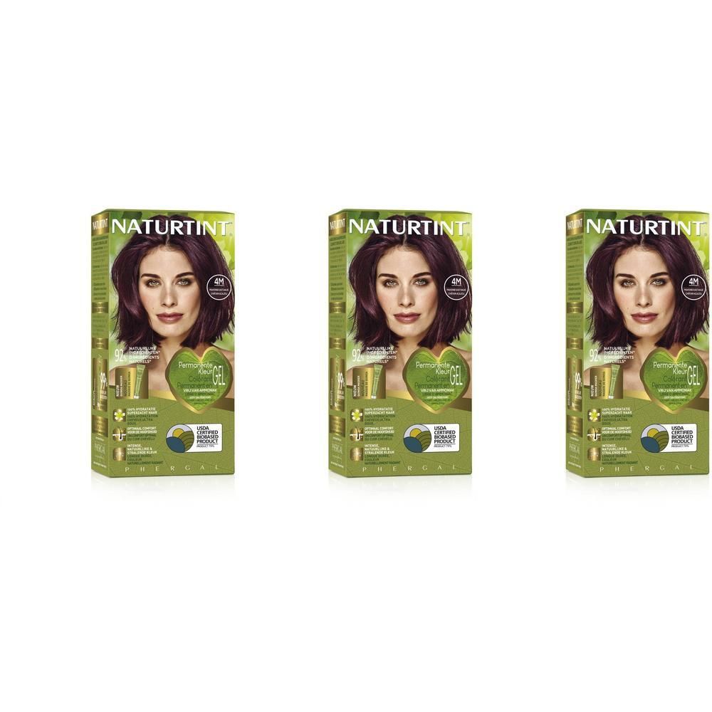 Drie dozen Naturtint Permanente Haarkleuring Mahonie Kastanje 4M naast elkaar.