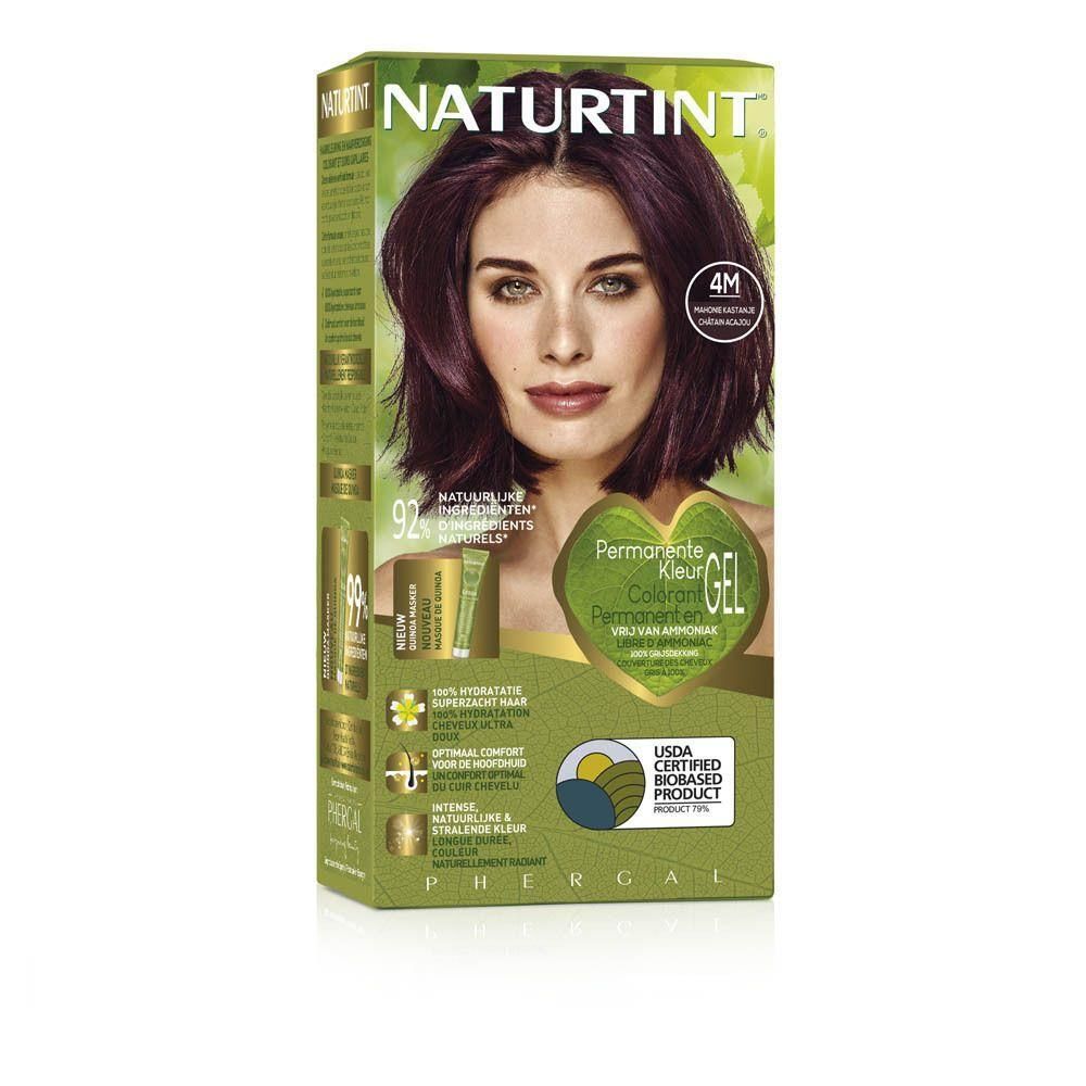 Emballage Naturtint Permanente Haarkleuring Mahonie Kastanje 4M avec modèle.