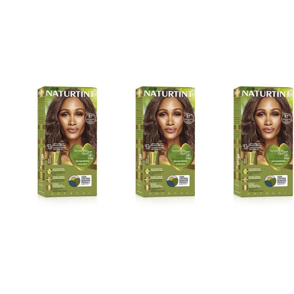 Drie dozen Naturtint Permanente Haarkleuring Donker Chocolade Blond 6.7, vooraanzicht.