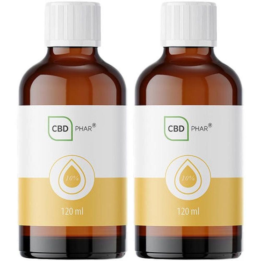 Twee flessen CBD-Phar CBD-olie 10%, 120 ml.