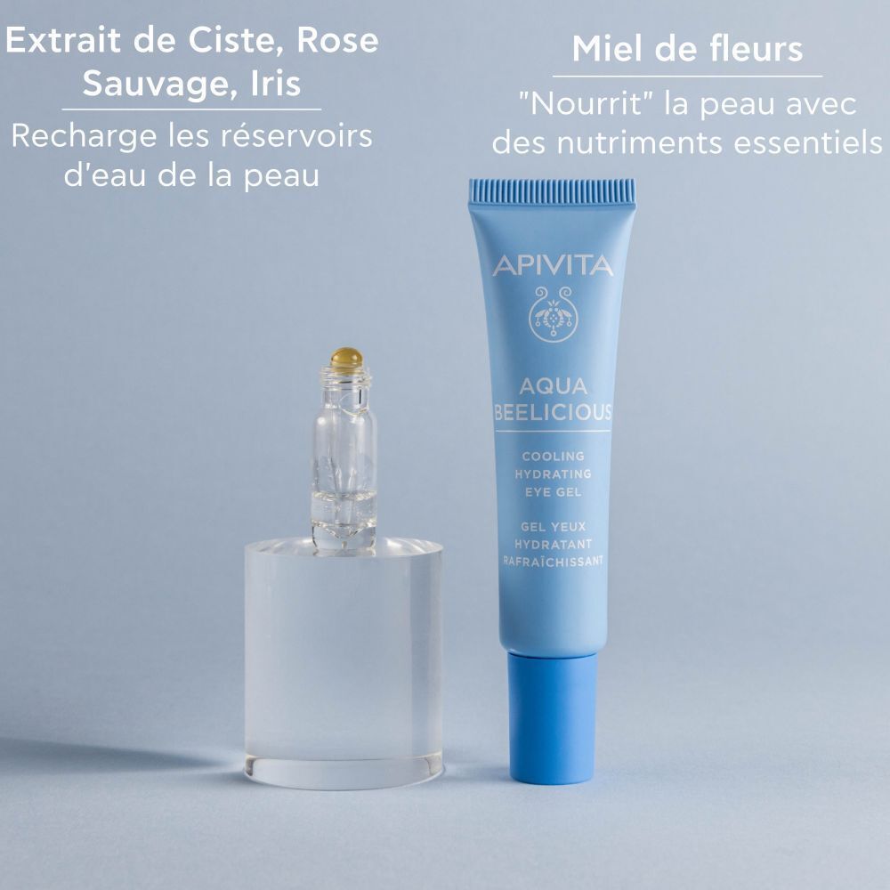 Apivita Aqua Beelicious Gel Yeux: Extraits Ciste, Rose, Iris. Miel nourrit la peau.