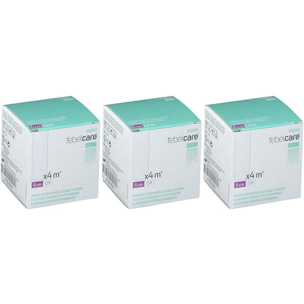 Drie pakken Febelcare elastisch fixatieverband, 6cm x 4m.