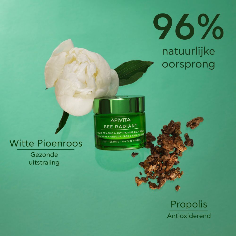 Apivita Bee Radiant Gel-Crème met witte pioenroos en propolis. 96% natuurlijke oorsprong.