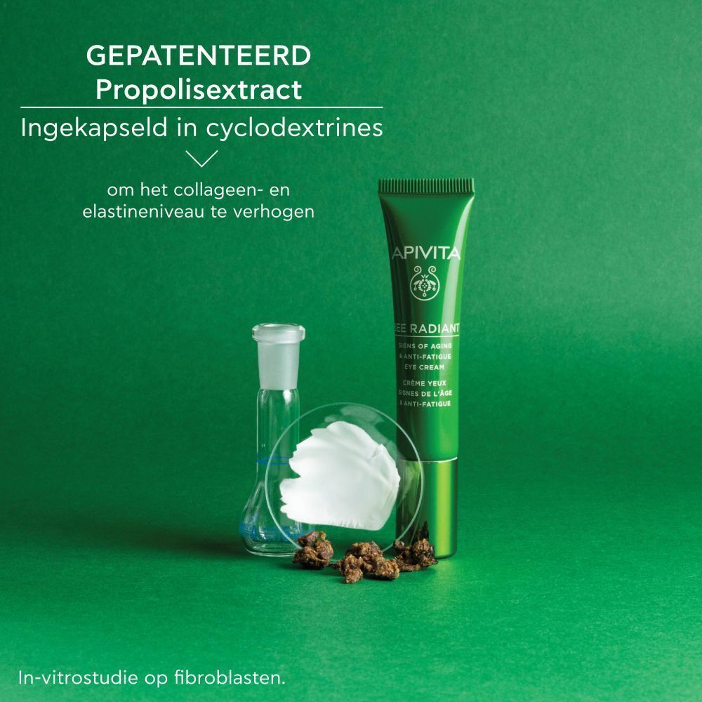Apivita Bee Radiant oogcrème met ingekapseld propolis extract.