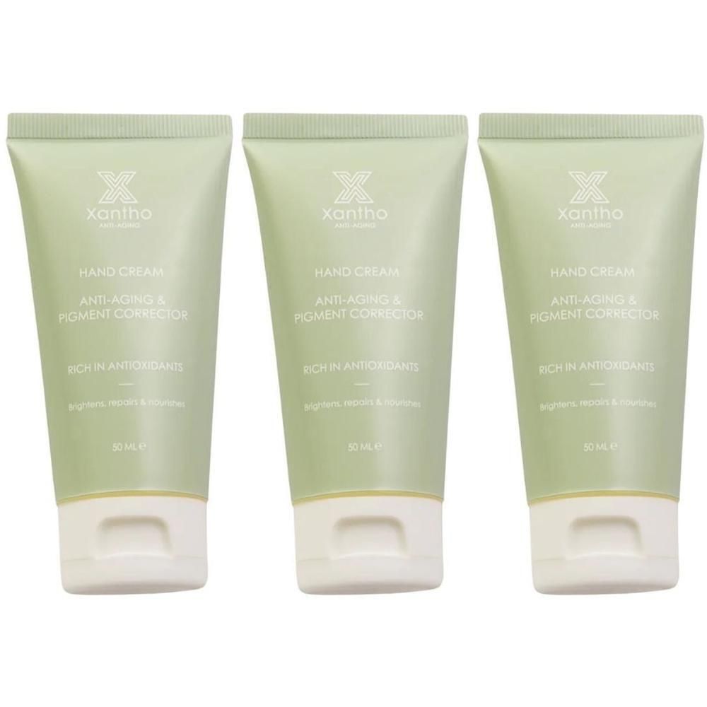 Trois tubes de Xantho Hand Cream Anti-Aging & Pigment Corrector, 50ml.