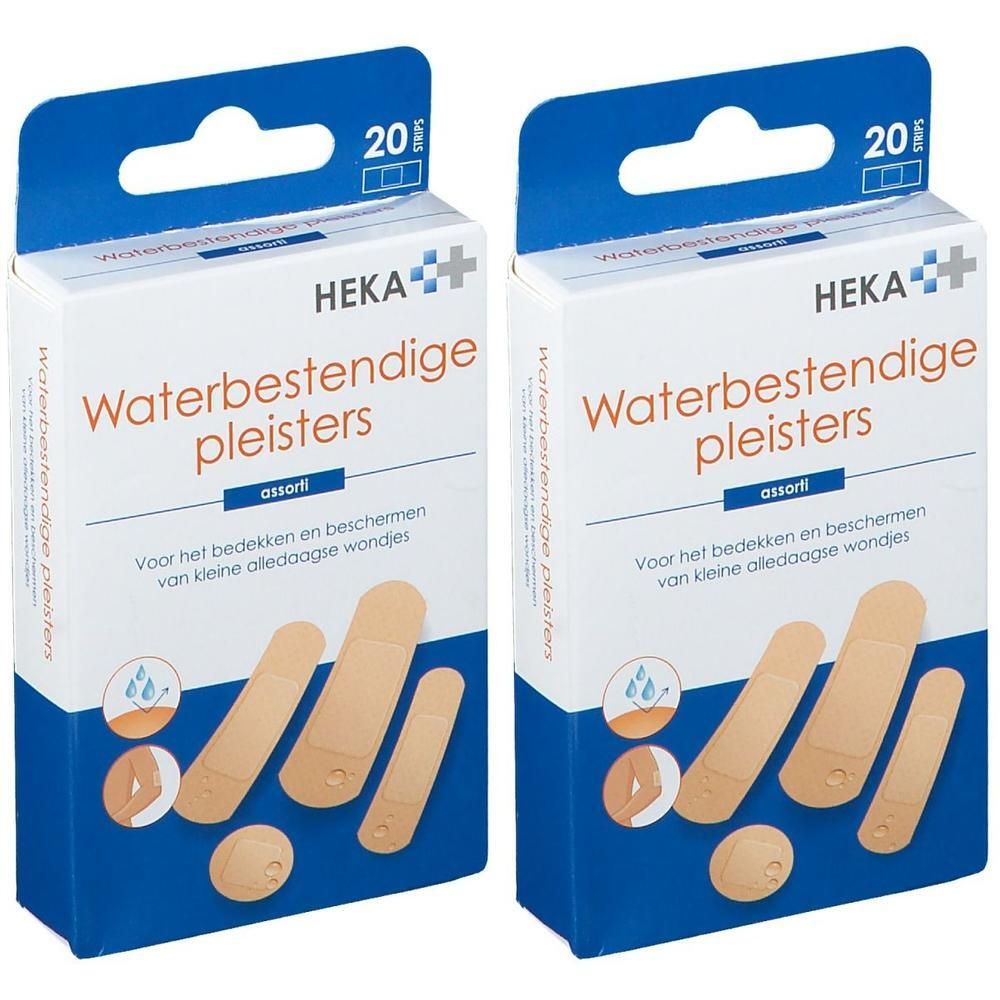Deux paquets de pansements imperméables HEKA, 20 pièces par paquet.