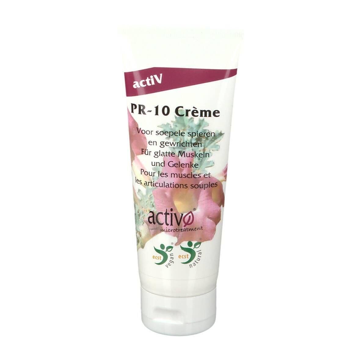 Tube de crème PR-10, avec un design floral et du texte multilingue.