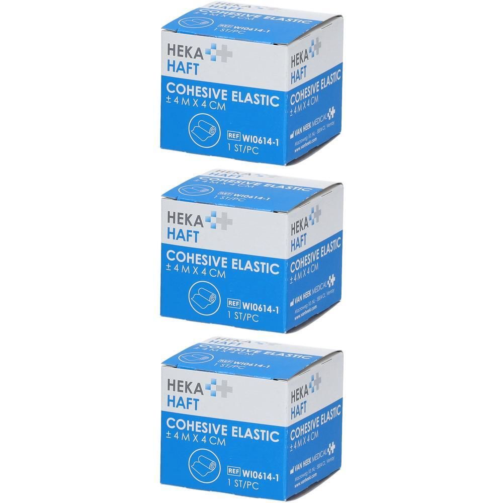 Trois boîtes de bandage élastique cohésif Heka Haft, 4m x 4cm.