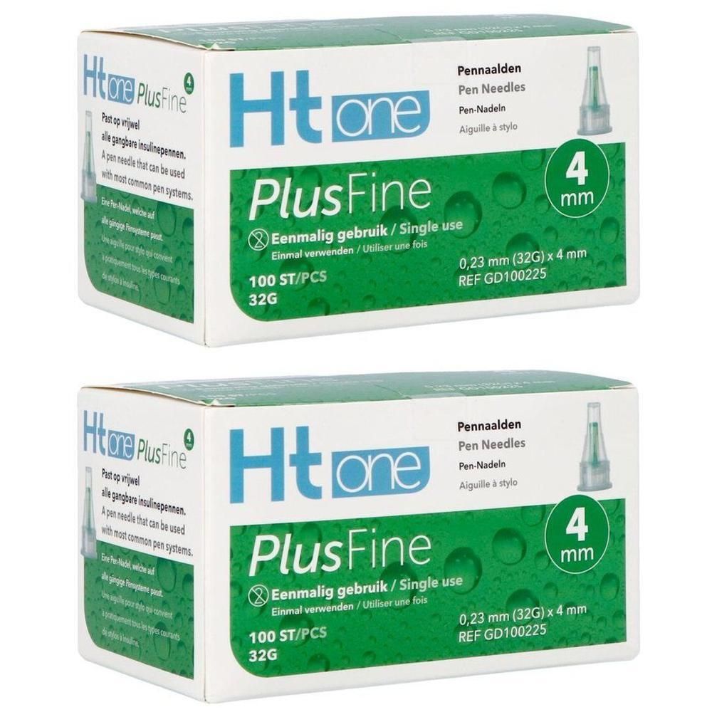 Deux boîtes de Ht one PlusFine Aiguilles pour stylo, 4 mm, 100 pièces par boîte.