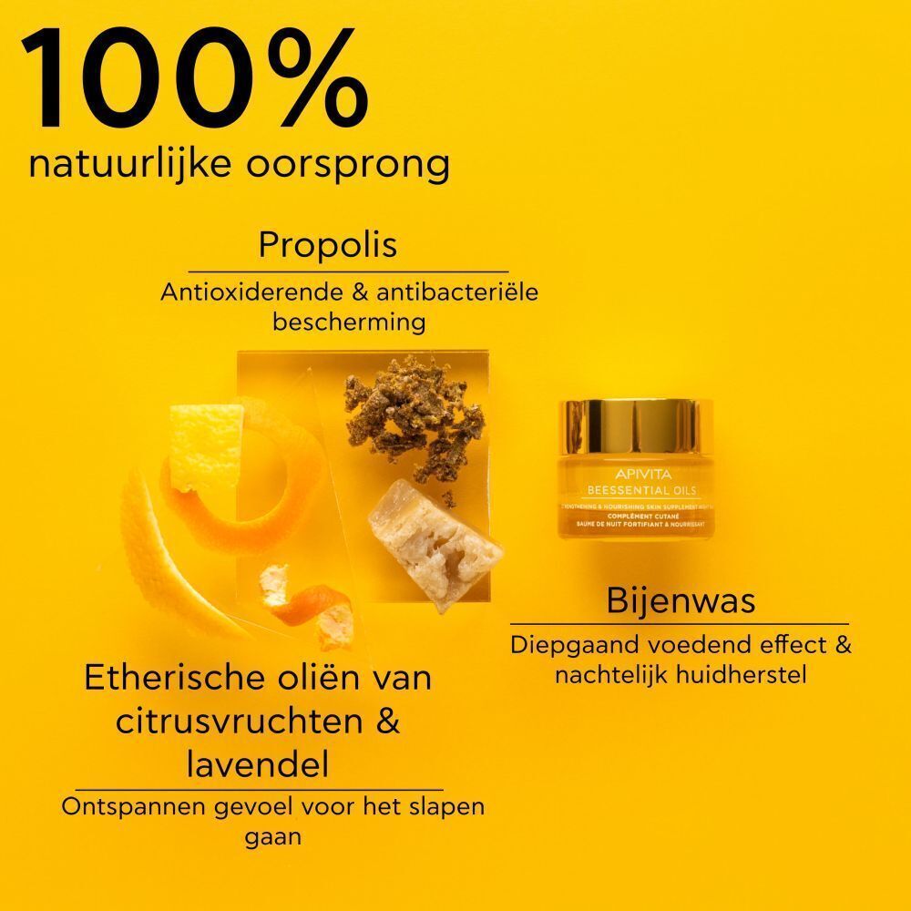 Apivita Beessential Oils nachtbalsem met propolis, citrus- en lavendelolie.