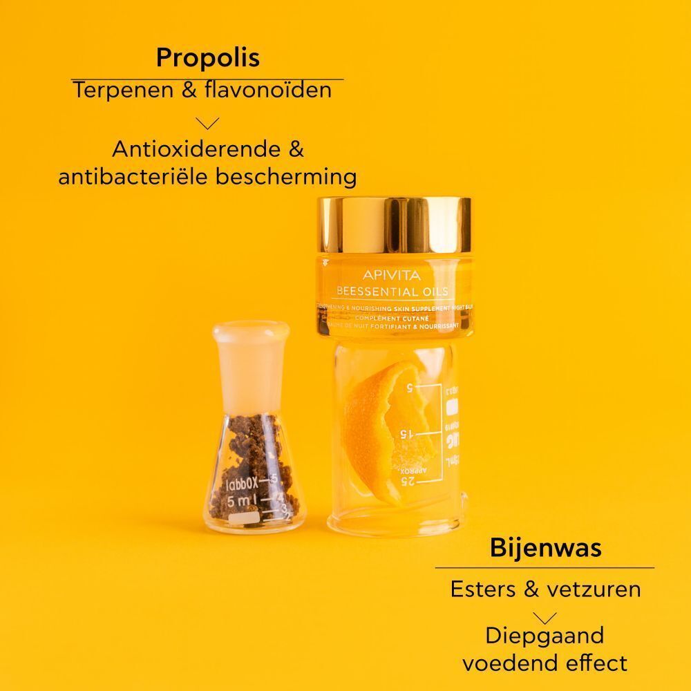 Apivita Beessential Oils nachtbalsem met propolis en bijenwas.