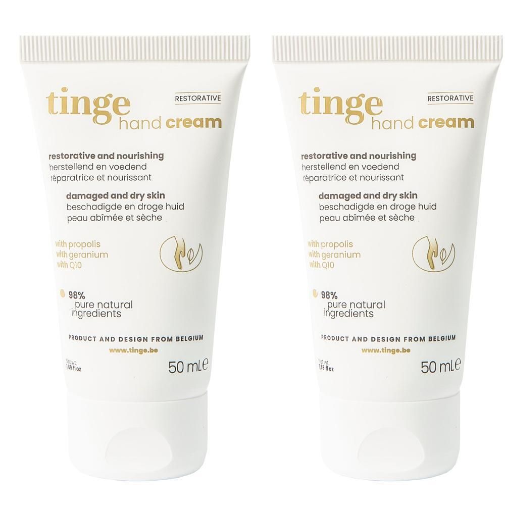 Twee tubes Tinge handcrème, 50ml.