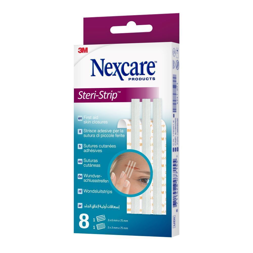 Un paquet de Steri-Strip Nexcare, 8 sutures cutanées.