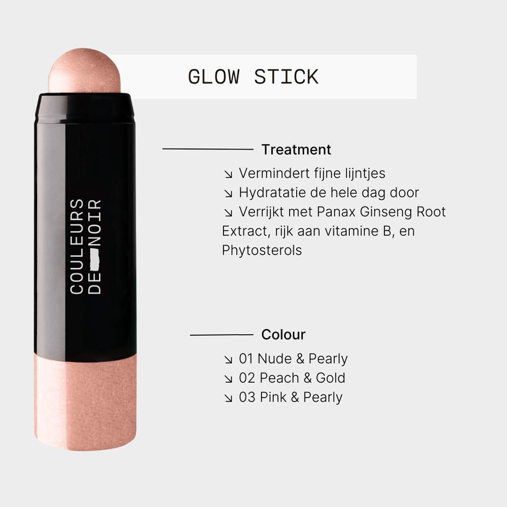 Glow stick met informatie over behandeling en kleur. "Pink & Pearly" zichtbaar.