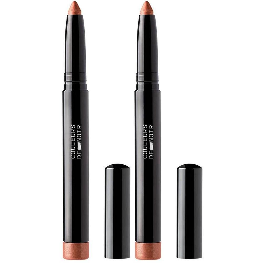 Twee zwarte lippenstiften met koperkleurige punten en doppen.