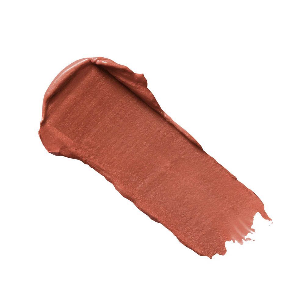 Een kleurstalen van een mat, roodbruin lippenstift.