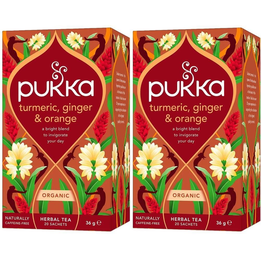 Deux paquets de Pukka Thé Turmeric, Ginger & Orange, Bio, 20 sachets.