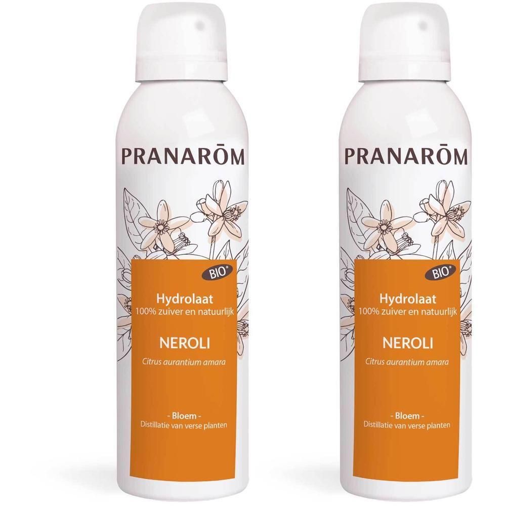 Twee flacons Pranarôm Hydrolaat Néroli Bio, 100% zuiver en natuurlijk.