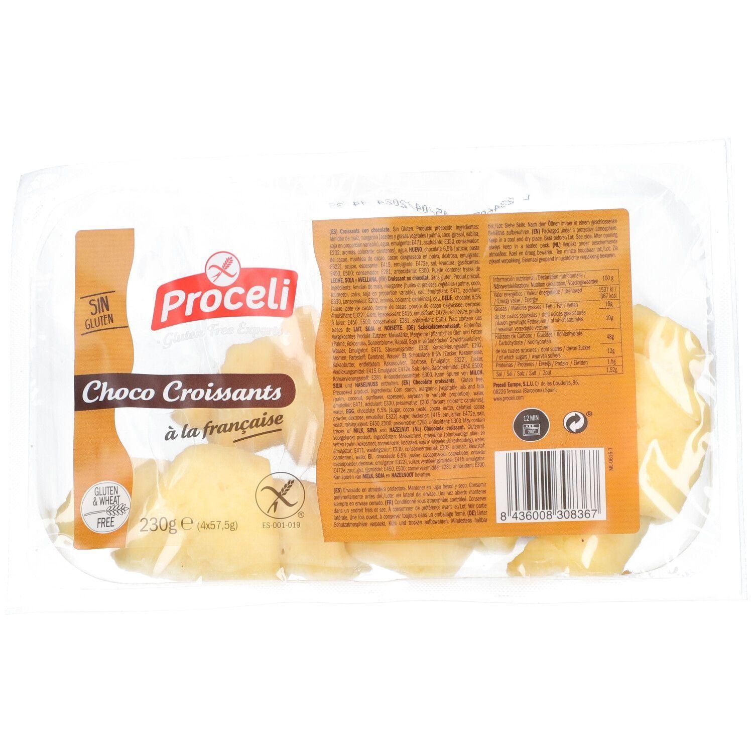 Croissants au chocolat Proceli à la française, sans gluten, 230g.