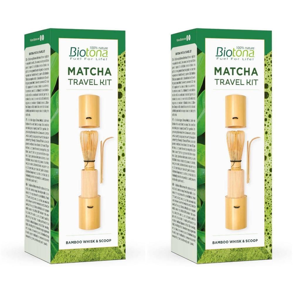 Biotona Matcha Travel Kit : fouet et cuillère en bambou dans un boîtier compact.