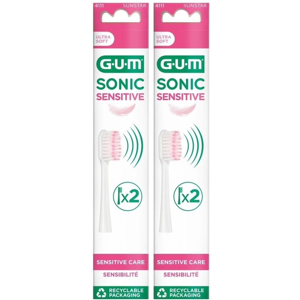 Twee pakken GUM SONIC SENSITIVE opzetborstels, Ultra Soft.