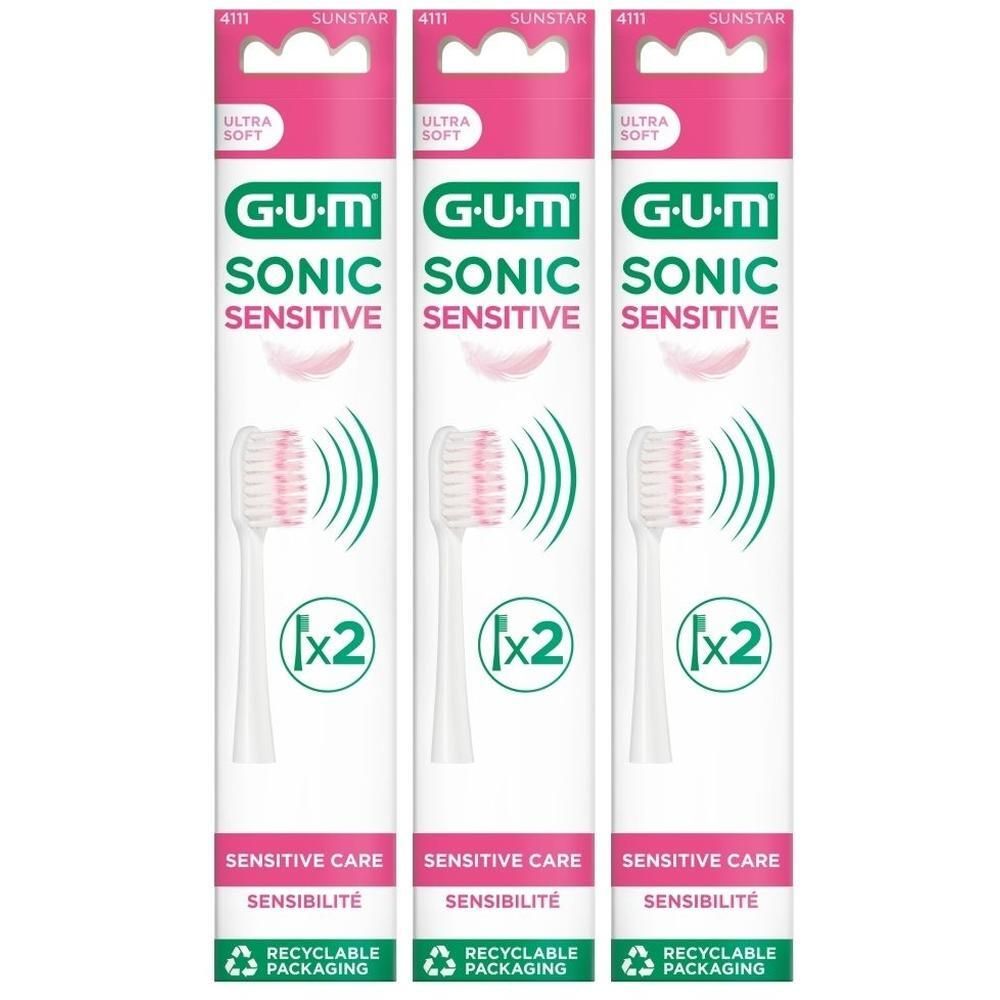 Trois paquets de têtes de rechange GUM SONIC SENSITIVE, Ultra Soft.
