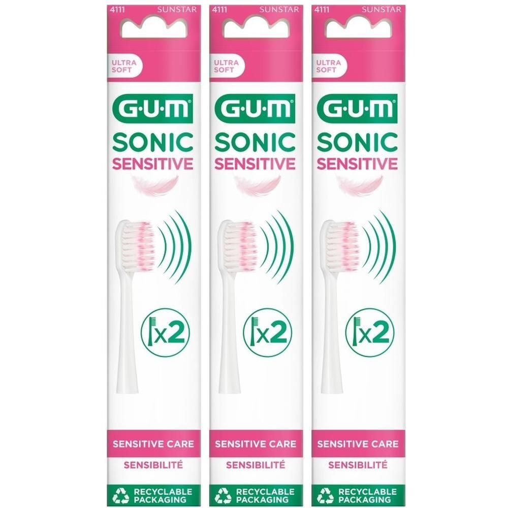 Drie pakken GUM SONIC SENSITIVE opzetborstels, Ultra Soft.