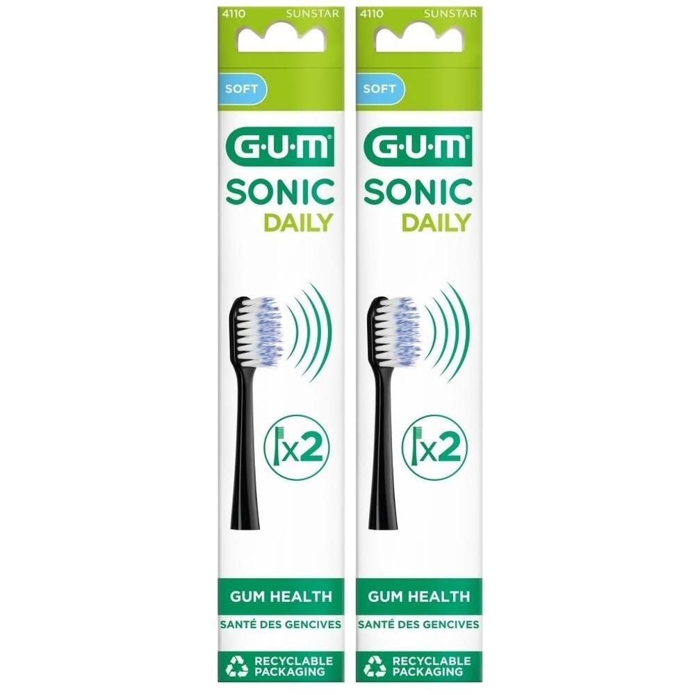 Deux têtes de rechange GUM® SONIC DAILY noires, poils souples.