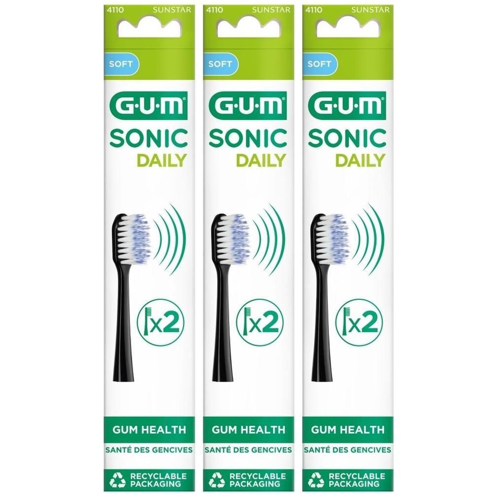 Drie pakken GUM® SONIC DAILY opzetborstels, zwart, zacht.