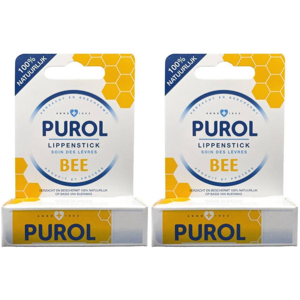 Purol Stick à Lèvres Cire d'Abeille, 100% naturel. Lot de deux.