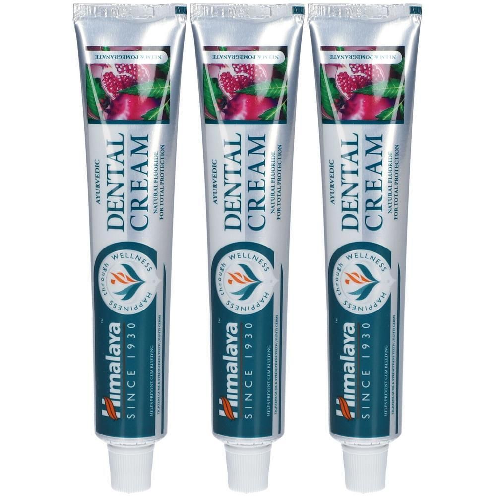 Trois tubes de Himalaya Dental Cream au Neem et à la Grenade.