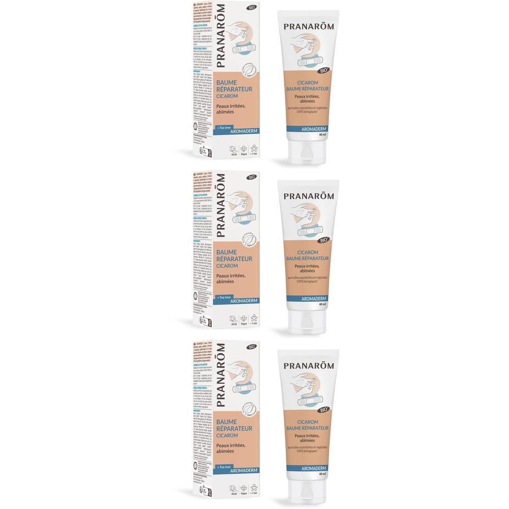 Drie tubes en dozen Pranarôm Cicarom Baume Réparateur Bio.