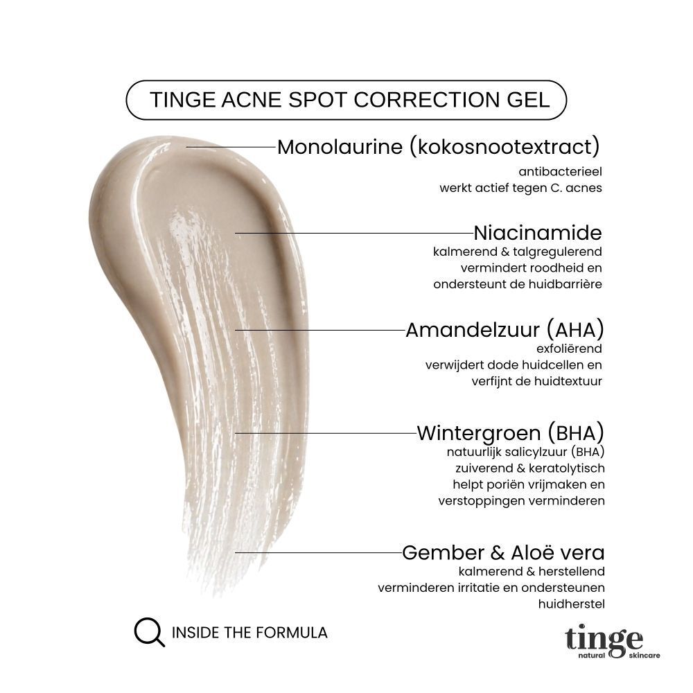 Tinge acne spot correction gel: ingrediënten en hun werking.