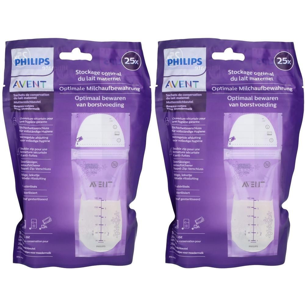Sachets de conservation Philips Avent, 2x 25 pièces. Avec échelle et fermeture.