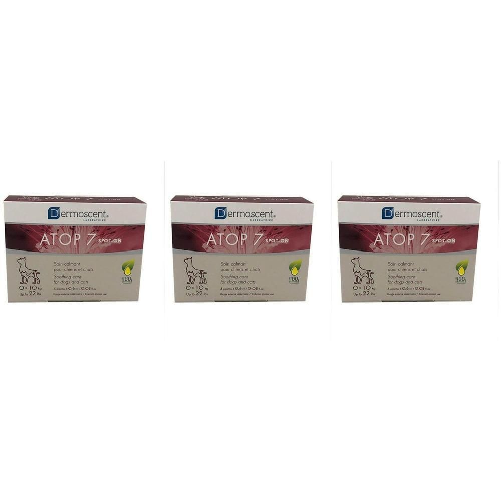 Trois boîtes Dermoscent ATOP 7 Spot-On pour chiens et chats, 0-10 kg.