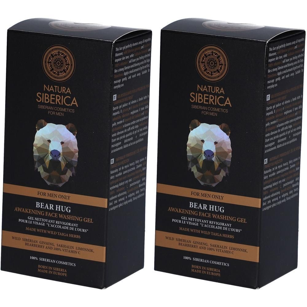 Deux boîtes de Natura Siberica "Bear Hug" Gel Nettoyant Revigorant Visage pour hommes.