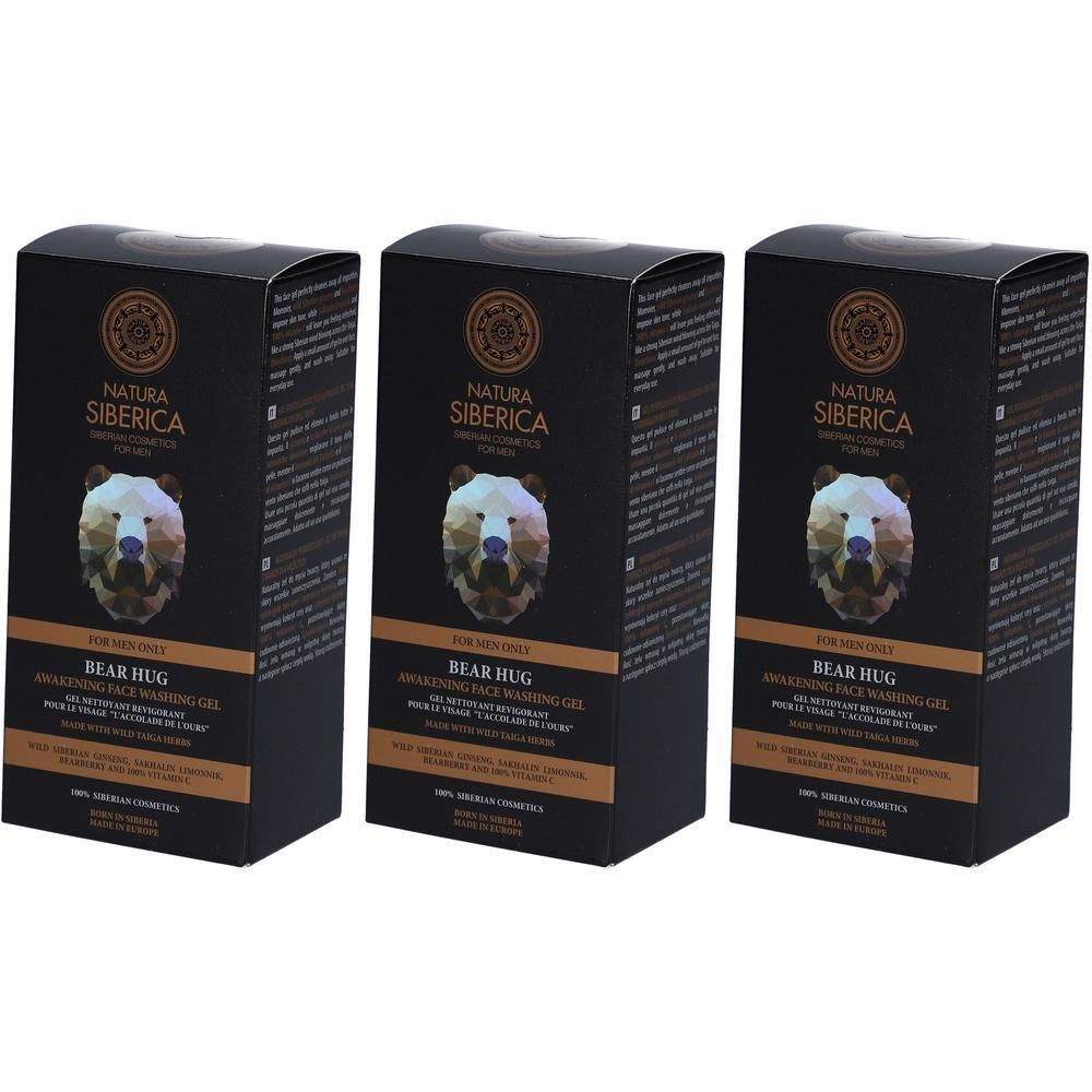 Drie dozen Natura Siberica "Bear Hug" gezichtsreiniger gel voor mannen.