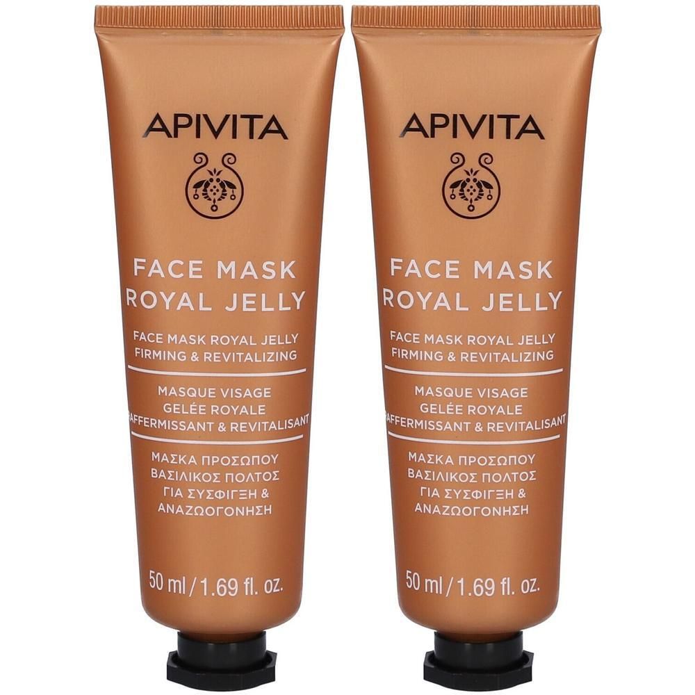 Deux tubes de Masque Visage Gelée Royale Apivita, 50 ml.