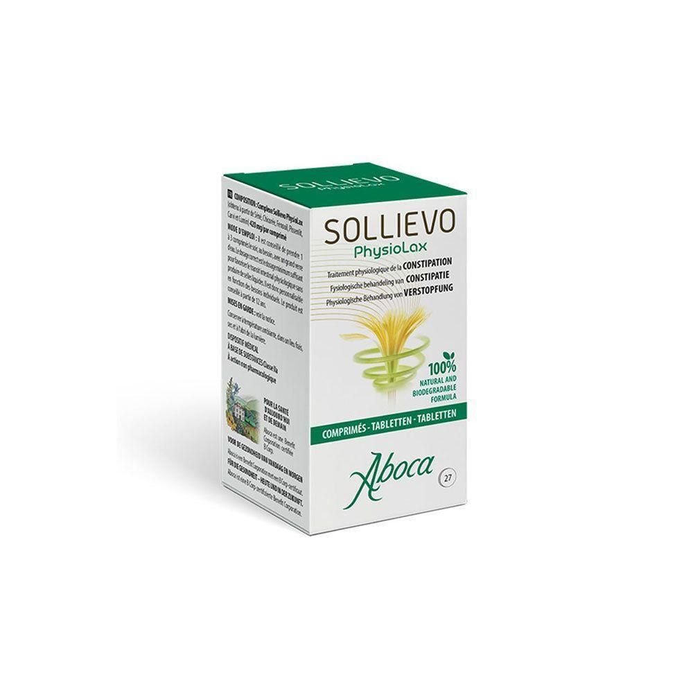 Aboca Sollievo PhysioLax doos met tabletten. 100% natuurlijke en biologisch afbreekbare formule.