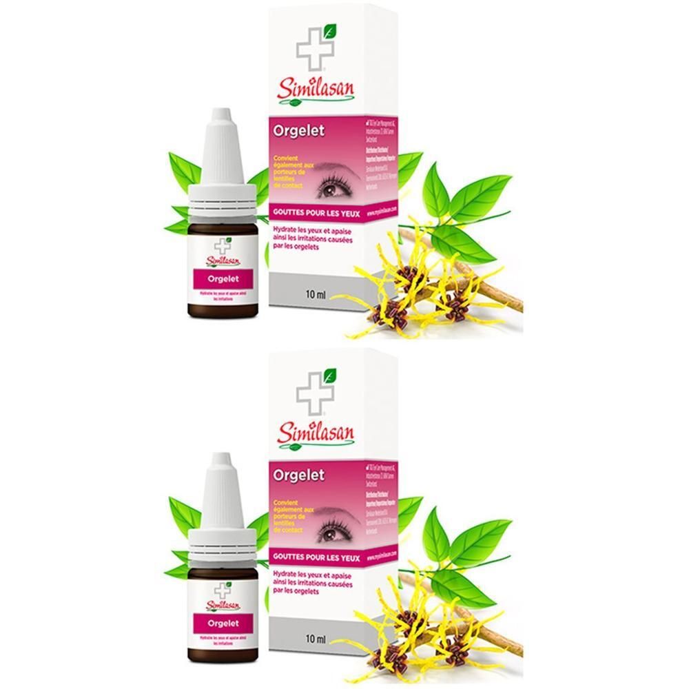 Deux boîtes de gouttes oculaires Similasan avec flacon et carton. Contient 10 ml.