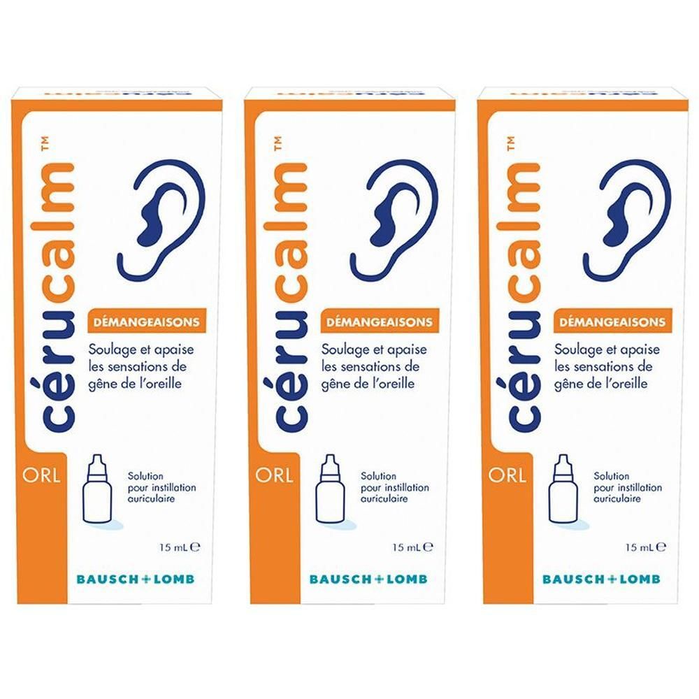 Trois boîtes de gouttes auriculaires Cérucalm, 15ml.