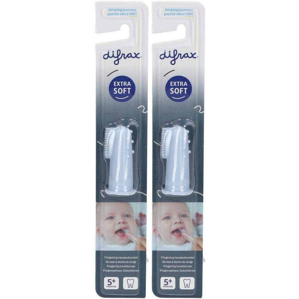 Deux brosses à dents Difrax pour doigt, extra souples, pour bébés dès 5 mois.