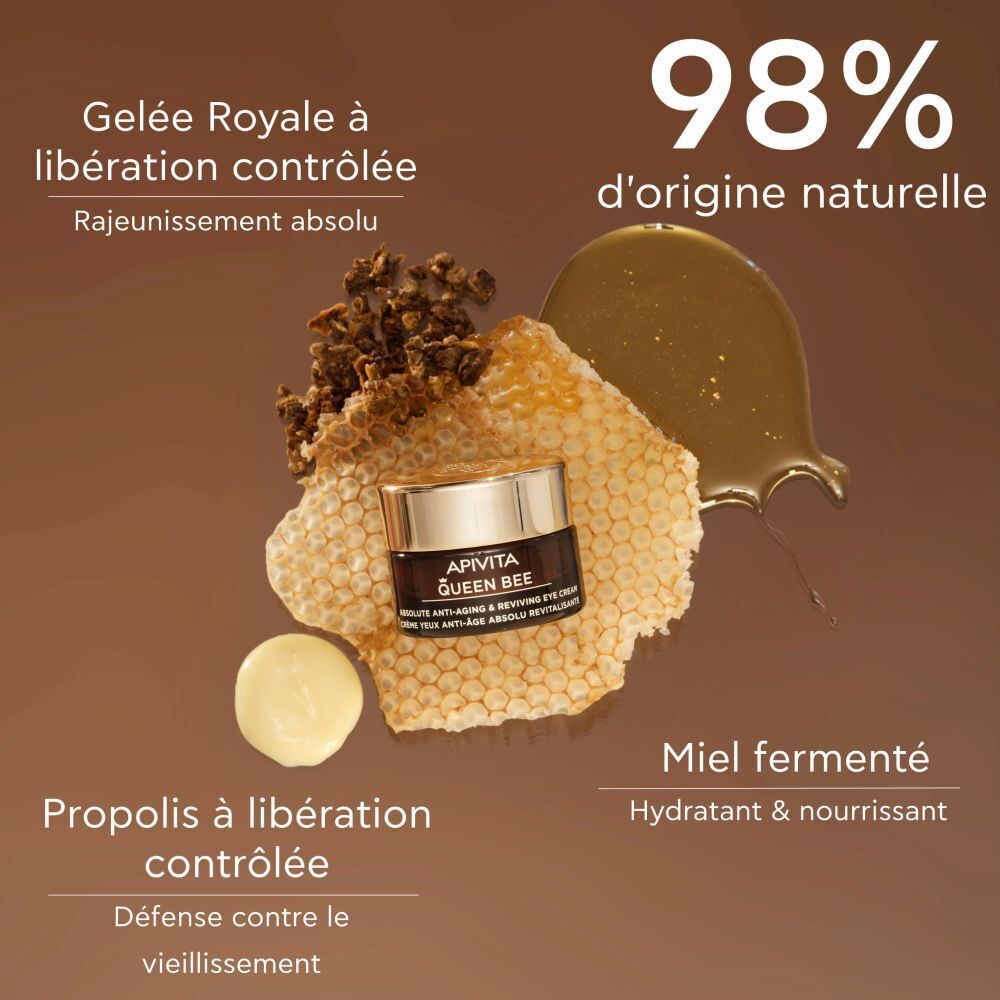 Crème contour des yeux Apivita Queen Bee avec rayons de miel, miel et propolis. 98% d'origine naturelle.
