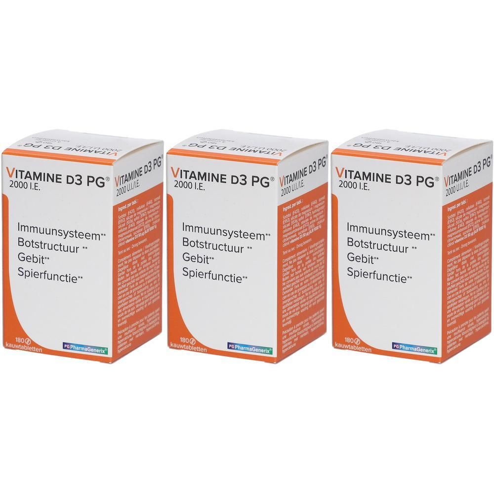 Trois boîtes de Vitamine D3 2000 UI PG pour le système immunitaire, les os et les muscles.