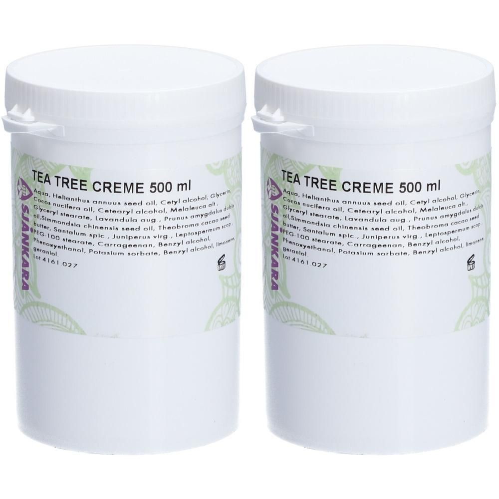 Deux pots blancs de crème à l'arbre à thé, 500 ml.