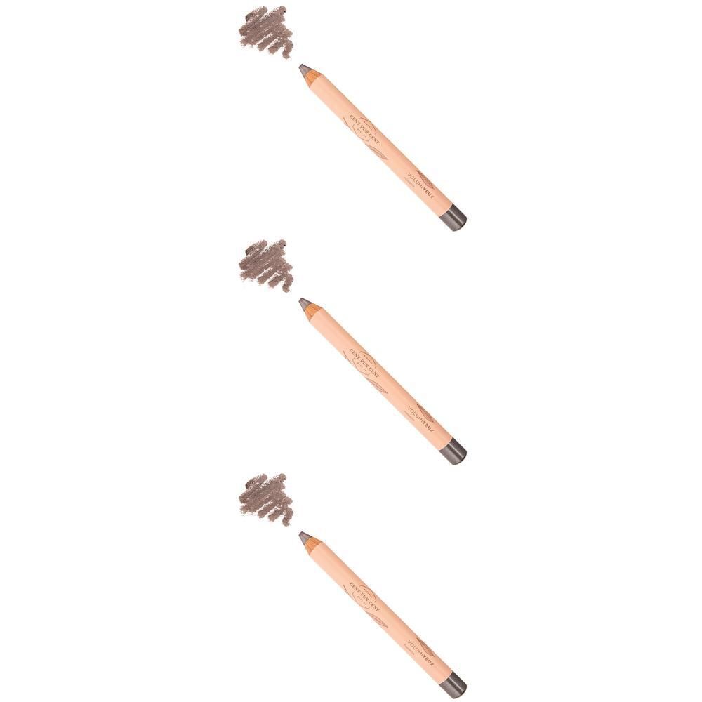 Trois crayons à sourcils marron avec un échantillon marron à côté.
