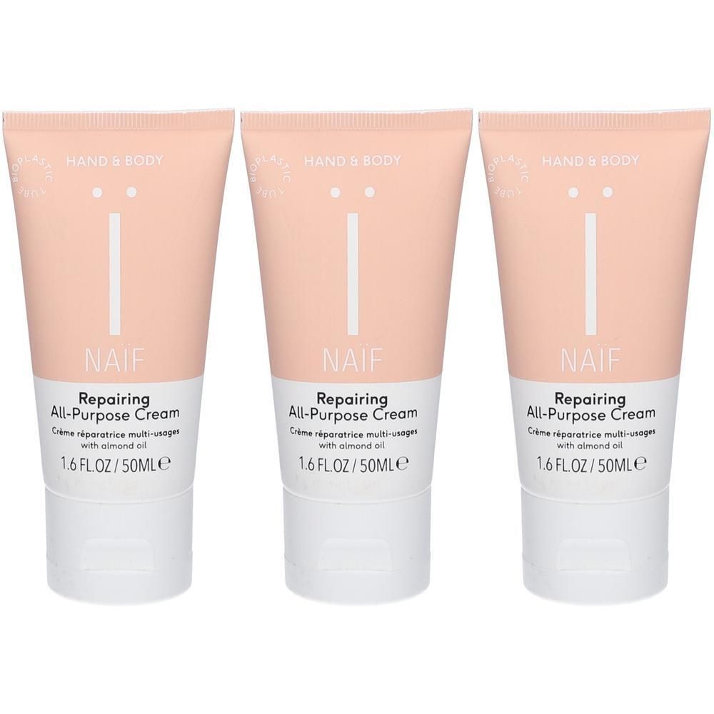 Drie tubes Naïf Repairing All-Purpose Cream, elk 50ml.
