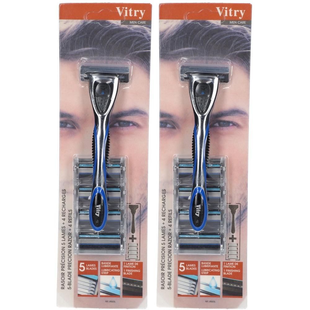 Vitry precisieraspier met 5 mesjes en 4 navullingen. Blauw en zilver handvat.